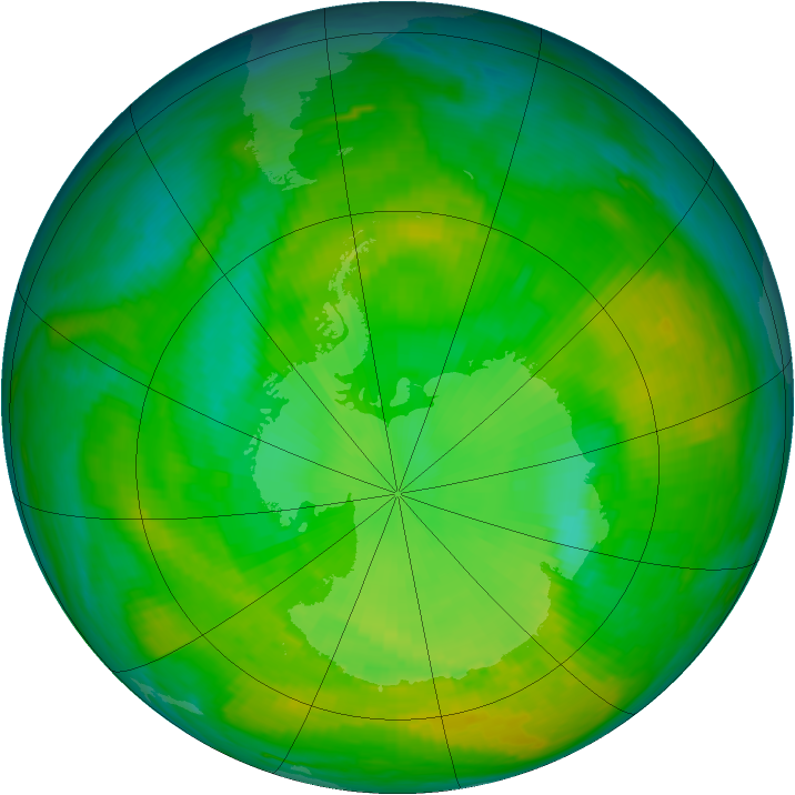 Antarctic ozone map for 13 December 1988